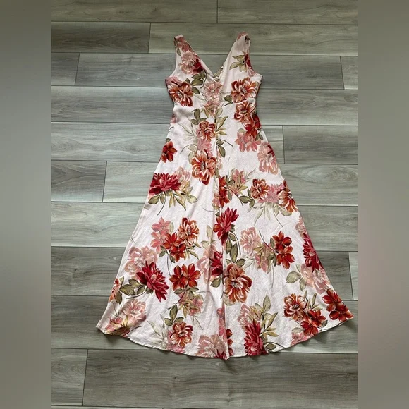 Paper Heart Floral Maxi Dress Linen Rayon Blend Womens L Boho V Neck NWT - Picture 6 of 16